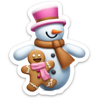 Pink snowman with gingerbread man sticker