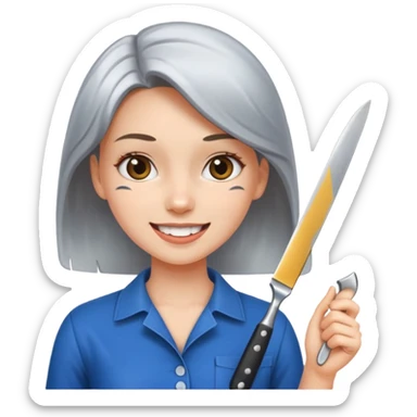 girl holding a knife, cheerful expression sticker