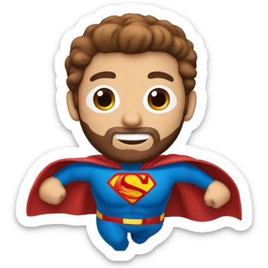 Flying superman with redish brownish hair, blue eyes, trimmed beard sticker