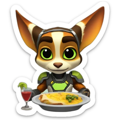 Ratchet and clank having dinner  sticker