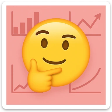 Person thinking with graphs in the background, apple emoji style, smiling with a closed mouth (no teeth), with a pink background. The style should resemble apple emojis with concise details. sticker