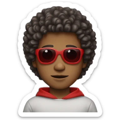 Square-jawed boy with curly hair and a degrade, wearing black sunglasses and a red hoodie. sticker