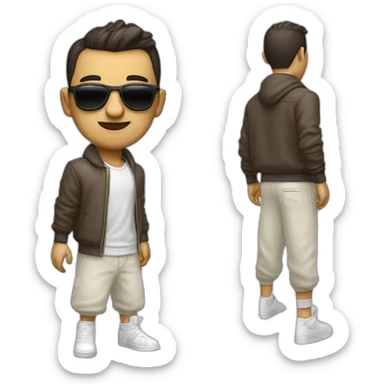 hombre con lentes,color de piel blanco, vestido con buzo y pantalones baggynike dunk, feliz sticker