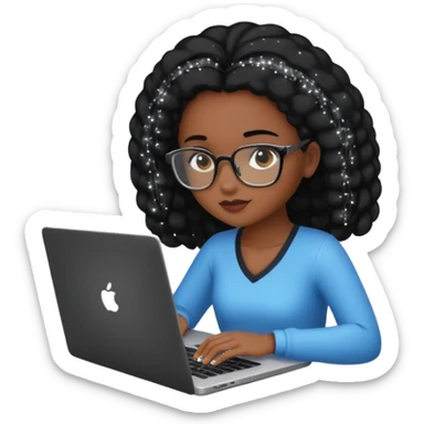 black pretty girl working hard with sparkles on laptop "Working hard with ✨" spelled out  sticker