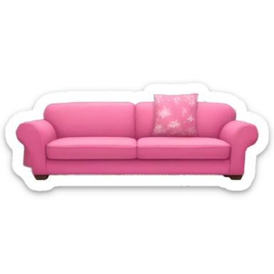 living room with pink christmas decorations and a sofa and a tv sticker