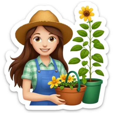 long brown hair white woman Gardening sticker
