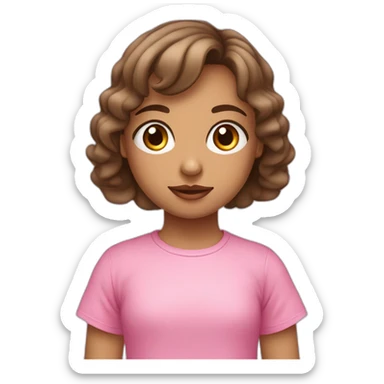 niña con pelo corto ondulado con ojos azules con camiseta rosa sticker