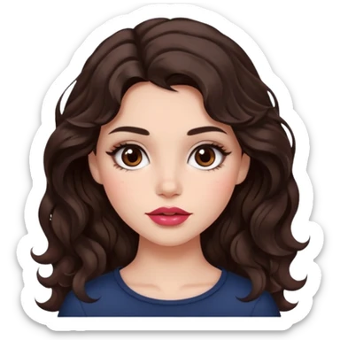 Chica blanca, pelo café oscuro ondulado, con blush y labios pintados, ojos cafés oscuros  sticker