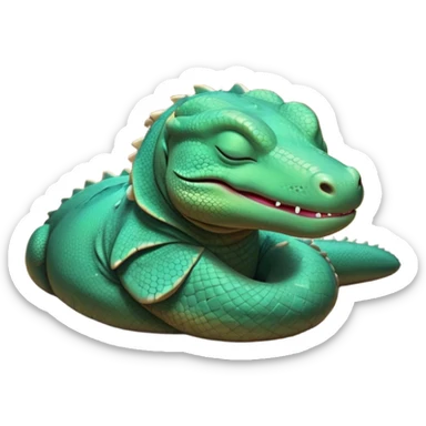 Meme-Worthy cute Sleeping Komodo Dragon Lizard Portrait Emoji, Head resting peacefully with a contented smile, showcasing a rugged, textured form and eyes gently closed in serene slumber, Simplified yet comically adorable features, highly detailed, glowing with a soft, drowsy glow, high shine, relaxed and utterly lovable, stylized with an air of playful laziness, bright and heartwarming, soft glowing outline, capturing the essence of a sleeping ancient guardian that feels destined to become the next viral icon of adorable rest! sticker