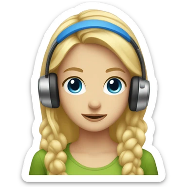 blonde girl with blue eyes with headphones sticker