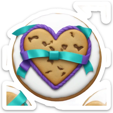 Cookie heart with purple teal awareness ribbon loop sticker