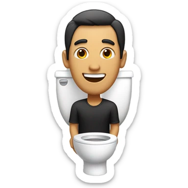 tan man with head sticking out of the toilet with a long neck and black short hair and a crazy smile and wide eyes sticker