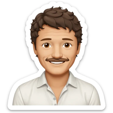 Pedro pascal looking really steamy and sexy smiling in an opened white button down shirt with perfect ringlets short hair sticker