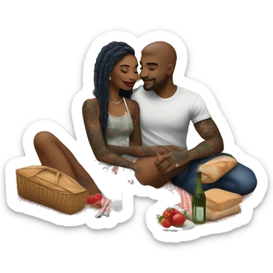 Romantic picnic date for beautiful tattooed couple sticker
