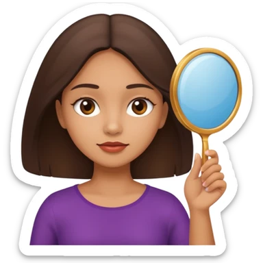 latin girl looking at herself with a hand mirror sticker