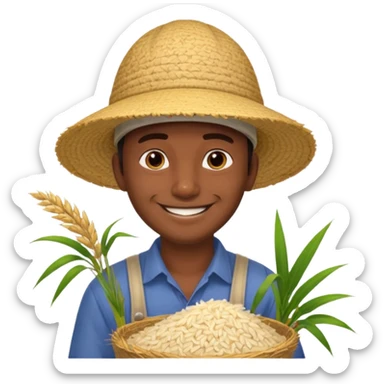 Indian man with asian rice farmer hat harvesting rice sticker