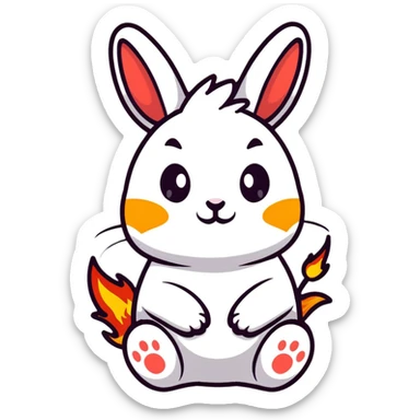 cute red bunny rabbit with fire paws and flaming fur sticker