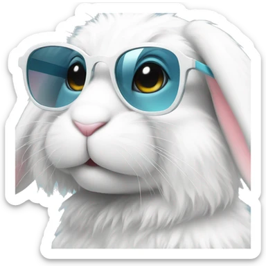 cute super fluffy white bunny with stylish glasses sticker