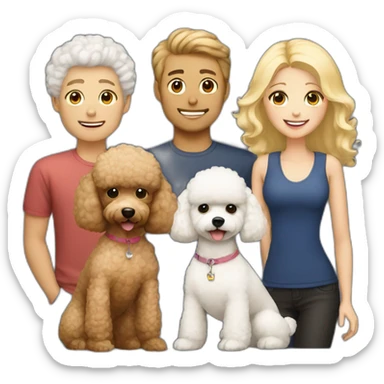 Family consisting of 1 korean man 1 white blonde girl and fluffy brown toy poodle sticker