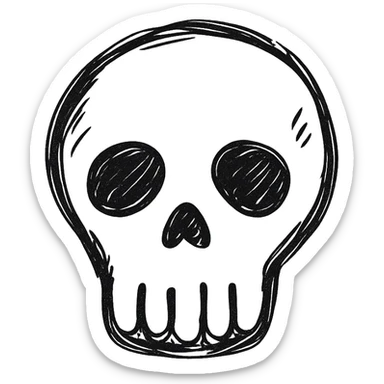 skull, hand drawn black outline style sticker