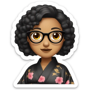 lightskin girl with black curry hair hand glasses wearing a kimono sticker
