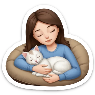 White kitty sleeping on brunette white girl’s lap sticker