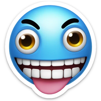 eyes crossed out smiling with teeth and tongue sticking out blue sticker