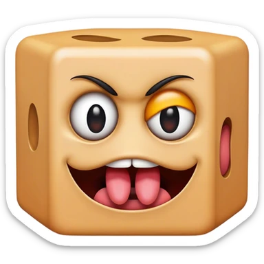 an emoji block of mystery that has a mouth and a tongue and is freaky with two evil eyes sticker