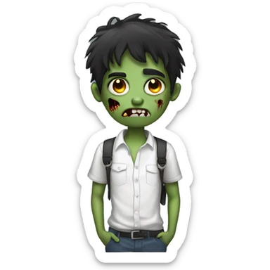 teen boy zombie with dark hair and white shirt sticker