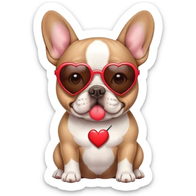 French bulldog with heart sunglasses sticker