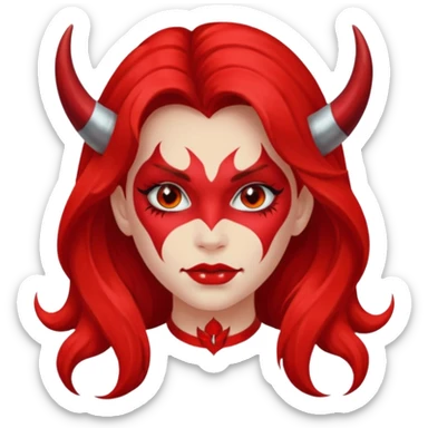 a long-haired red face paint devil girl  sticker