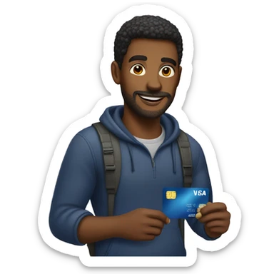 Man using visa debit card sticker