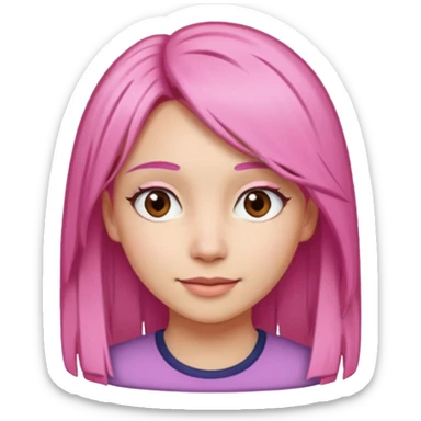 A light-skinned woman with straight pink hair neatly parted, brown eyes, and a gentle smile. sticker