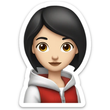 White girl long straight black hair white streak and red ridding hood sticker