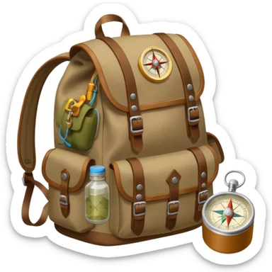 backpack with a lot of exploring items sticker