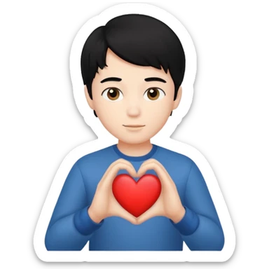 Un garçon beau qui fait un cœur avec des cheveux noir  sticker