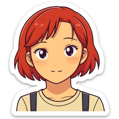 Woman with red hair, tan skin and freckles, anime sticker