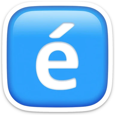"3D premium,3D rounded-square icon in soft bleu with a beveled edge, bold serif white letter 'é'centered, strong specular highlights, inner glow, 1024x1024, png" sticker