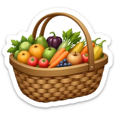wicker basket with groceries, no pattern on the bag sticker