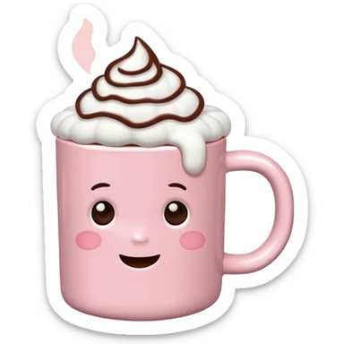 Light Pink mug of hot chocolate with marshmallows sticker