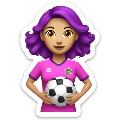 Mujer vestida de tacos y uniforme de fútbol soccer de color rosa y morado pateando un balón de soccer  sticker