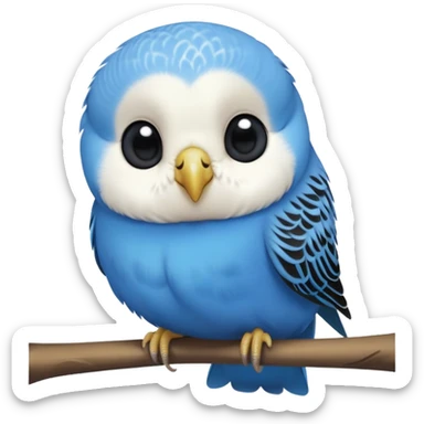 cinematic-cute-blue-budgie-portrait-emoji,-head-tilted-playfully-and-inquisitively,-featuring-a-brilliant-blue-feathered-fur-and white and black face-with-a-natural-sheen,-round,-sparkling-dark-eyes-filled-with-curiosity,-simplified-yet-irresistibly-adorable sticker