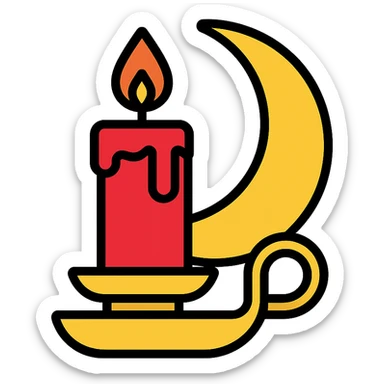 dripping red candle in a gold holder with a crescent moon in the background sticker