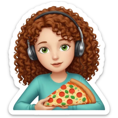 Brown curly hair girl blue green eyes painting sleeping eating dancing listening to misic sticker