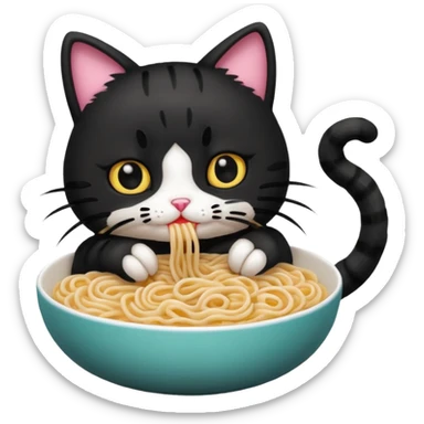 Cat with long hello kitty nails eating noodles ￼ sticker
