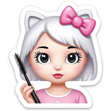  hello Kitty holding an eyelash mascara spoolie sticker