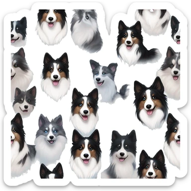  Black spotted brindle fluffy collie husky blue eyes fluffy ears and holographic harness running sticker