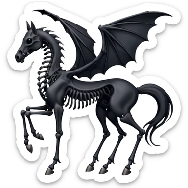 thestral: Winged horses visible only to those who have witnessed death and understand its significance. Can u make it thinner? Like an achal tekkine? Long legs, wings like from a bat, head like a sekeleton horse sticker