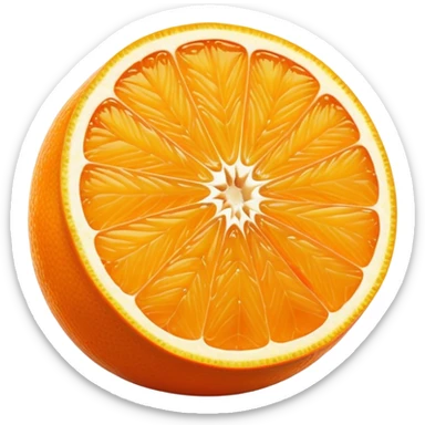 Cinematic juicy orange, sliced open to reveal glistening, bright citrus flesh, soft golden highlights, fresh and refreshing, natural and vibrant. sticker