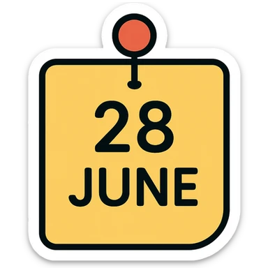 a pinned note with the text '28 June', clear and readable, simple modern style sticker